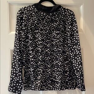Zara Black and White Polka Dot Pleated Blouse